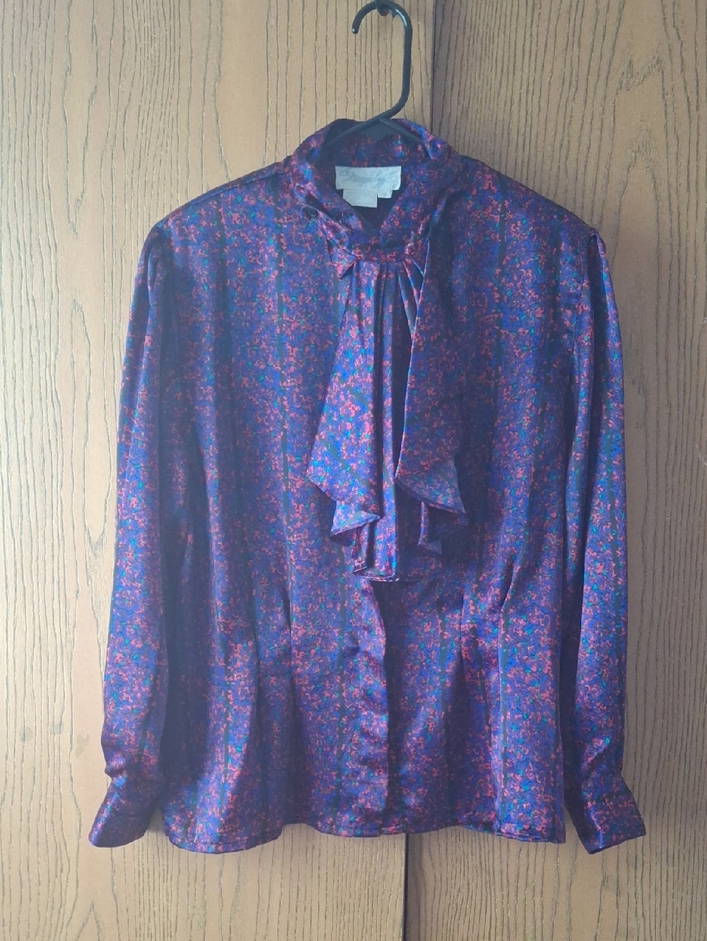 Purple Floral Tie-Neck Button-Down Blouse